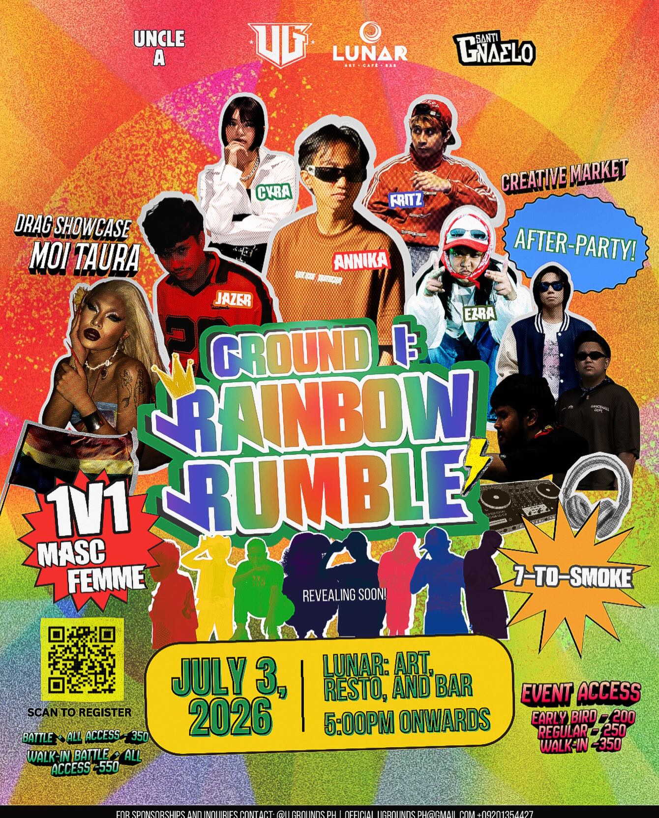 Pride Events Bacolod featuring Rainbow Rumble dance battle and Pride celebration at Lunar Art Resto and Bar on July 3, 2026.