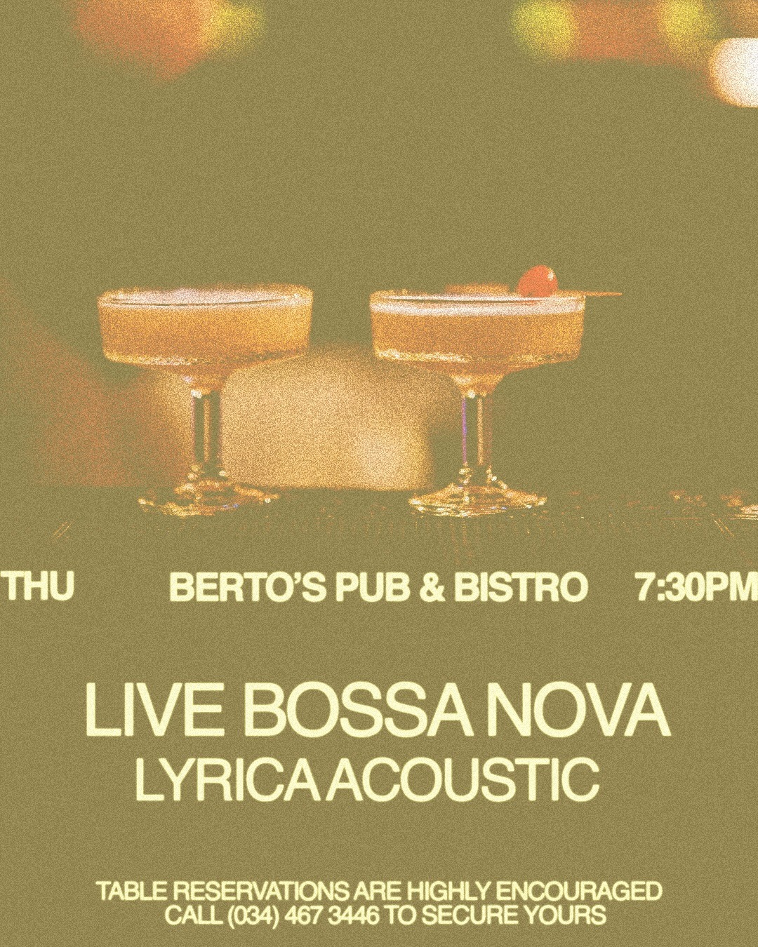 Live Music Bacolod event featuring Lyrica Acoustic performing live Bossa Nova music at Berto's Pub & Bistro.