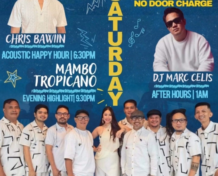 Mambo Tropicano performing at The Forth in Bacolod alongside Chris Bawiin and DJ Marc Celis for a Saturday night live music event.