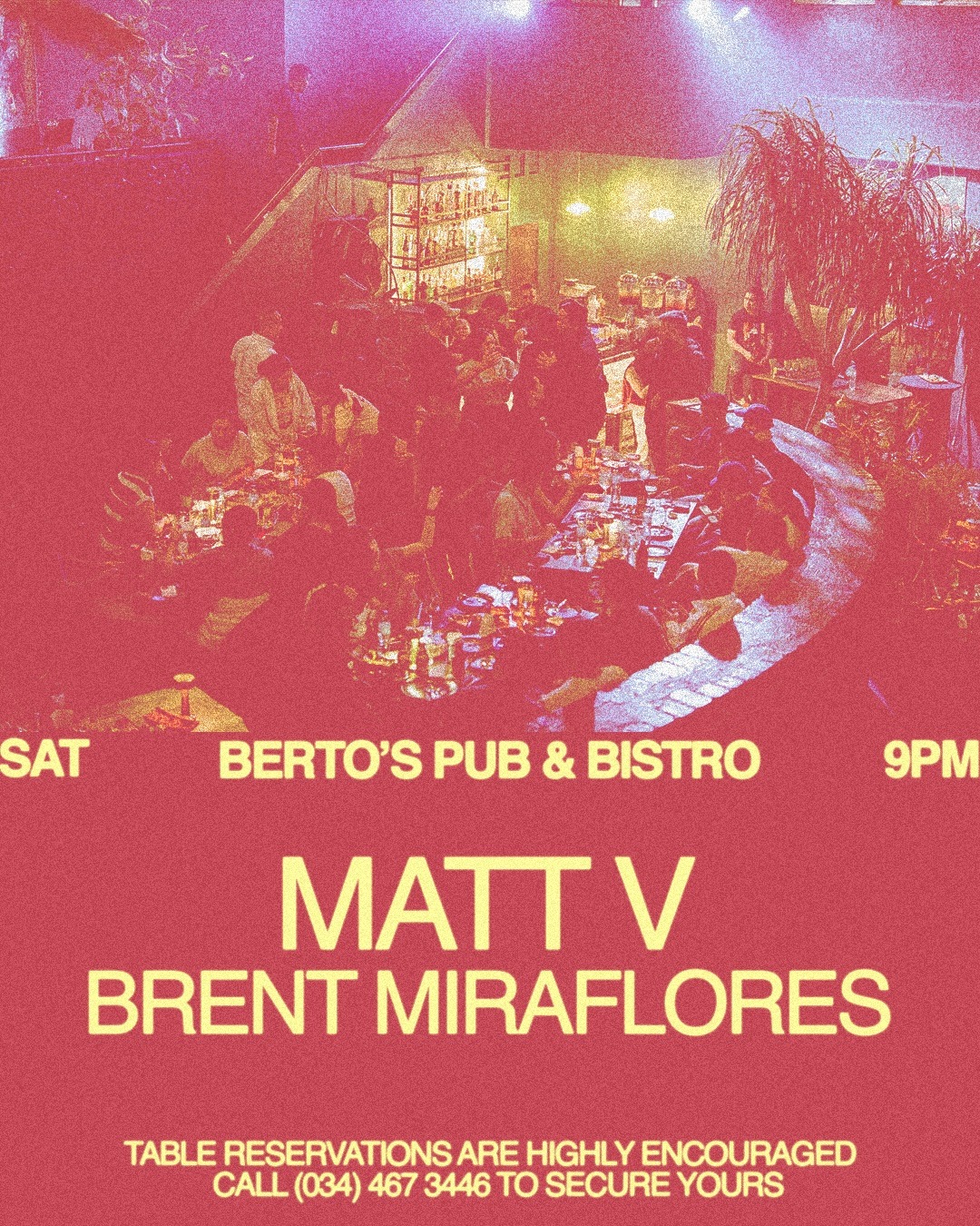 Crowd enjoying a Saturday night event featuring Matt V and Brent Miraflores at Berto's Pub & Bistro in Bacolod City.