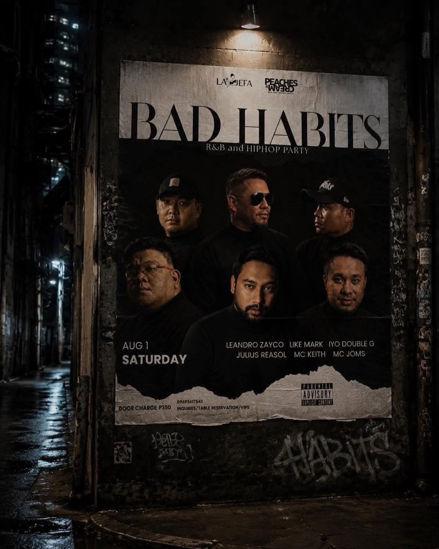 Bad Habits Bacolod event poster at La Jefa Club on August 1 2026 featuring an R and B and hip-hop party lineup