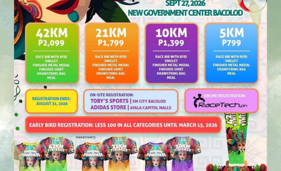 MassKara Marathon Bacolod 2026 at New Government Center with 5K 10K 21K and 42K race categories