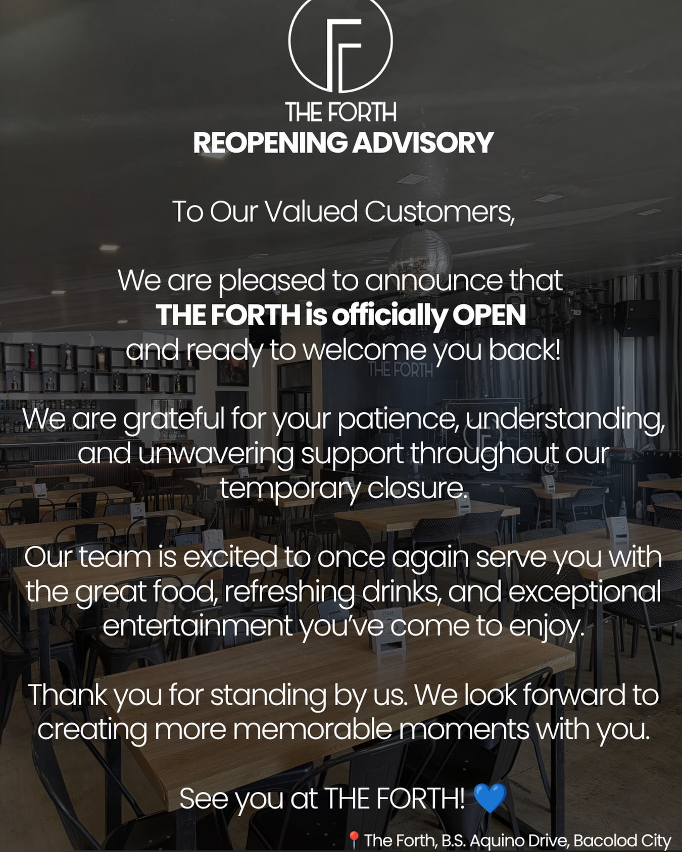 The Forth Bacolod reopening advisory on B.S. Aquino Drive