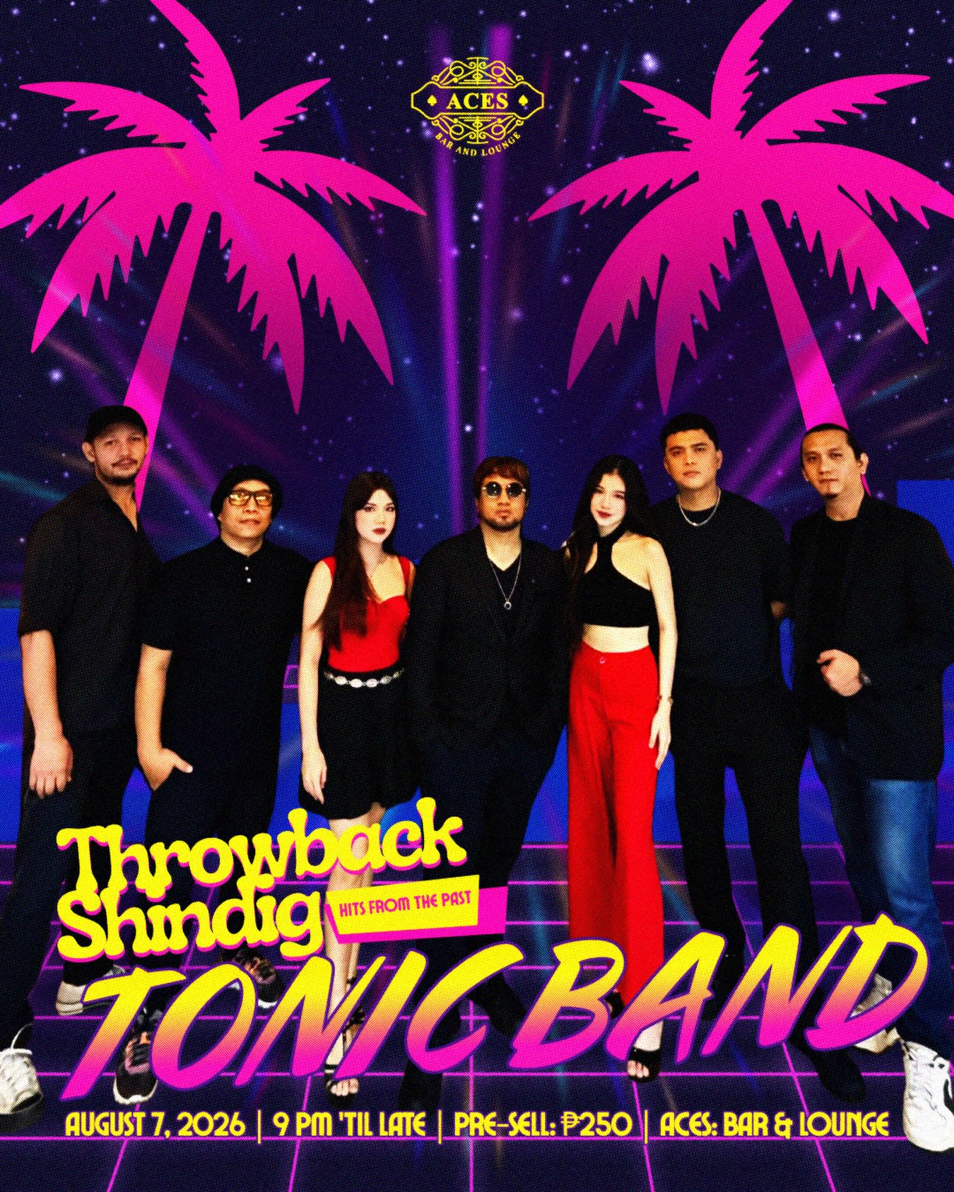 Throwback Shindig Bacolod poster featuring Tonic Band at ACES Bar and Lounge on August 7 2026