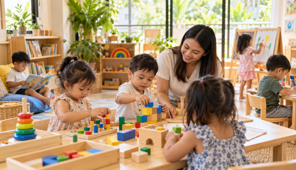 Children enjoying an early learning activity at a preschool in Bacolod City