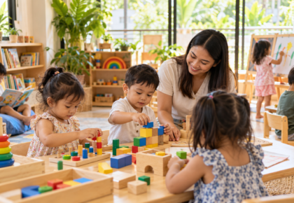 Children enjoying an early learning activity at a preschool in Bacolod City