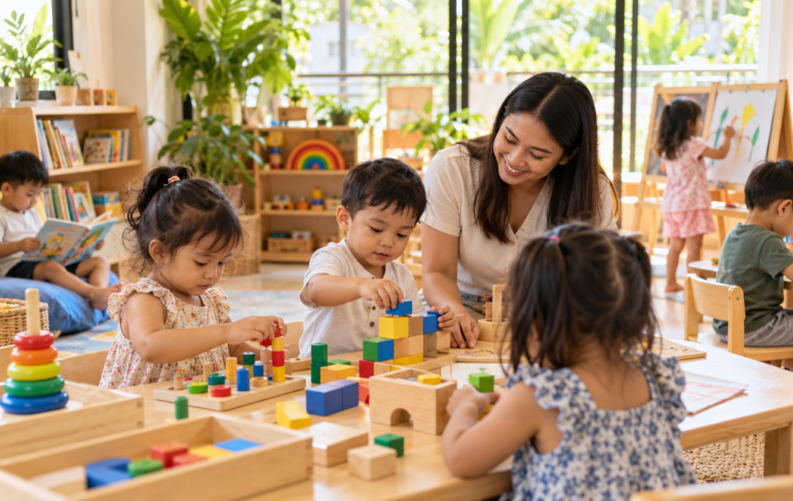 Children enjoying an early learning activity at a preschool in Bacolod City