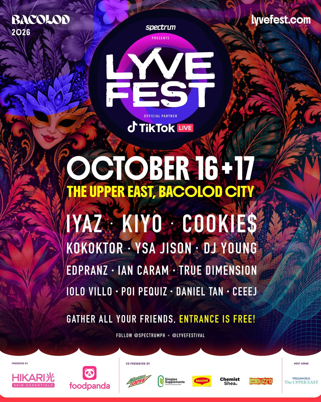 LYVE Festival MassKara Bacolod 2026 at The Upper East on October 16 and 17 with free entry