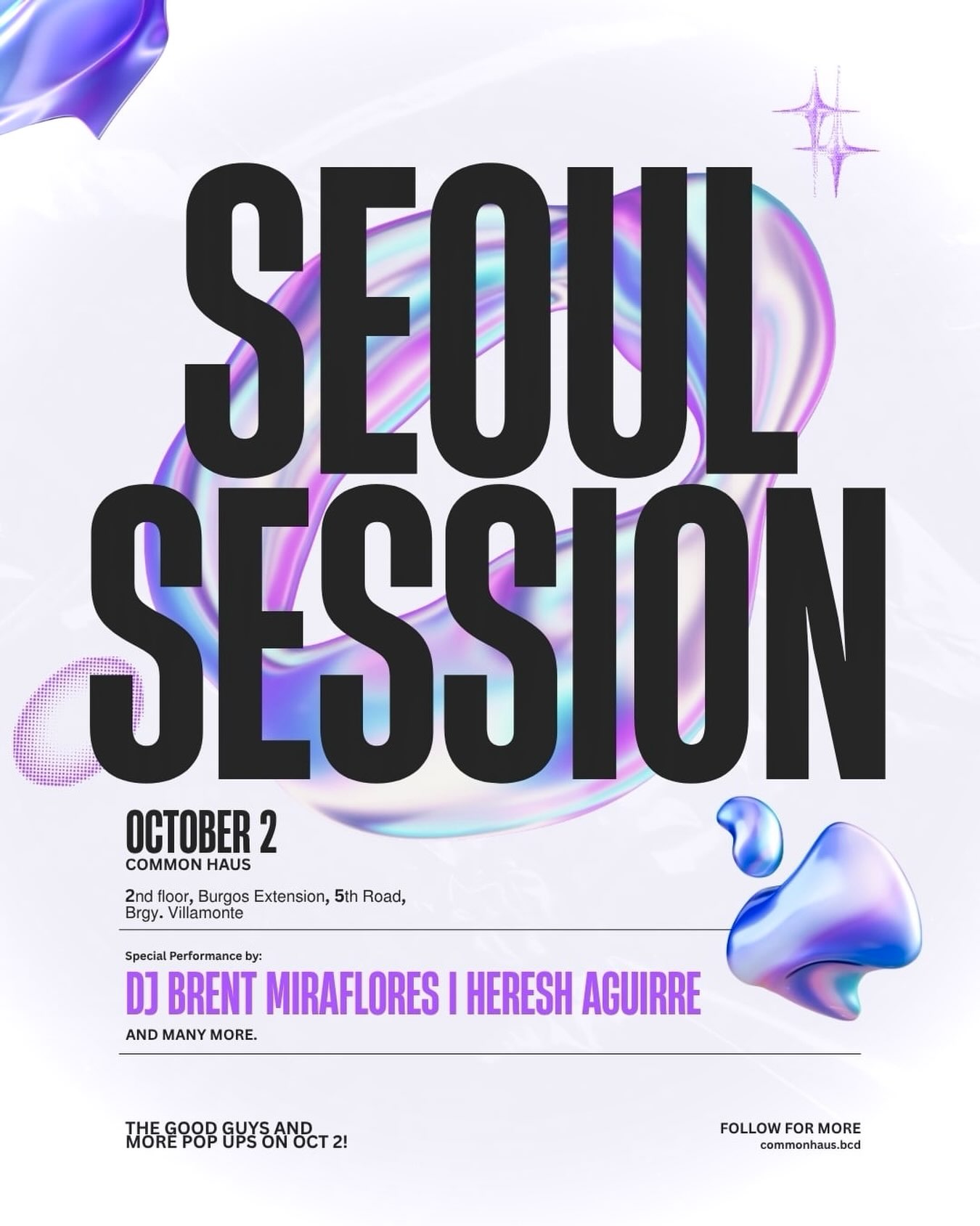 Seoul Session Bacolod K-pop event at Common Haus October 2 2026 featuring DJ Brent Miraflores and Heresh Aguirre