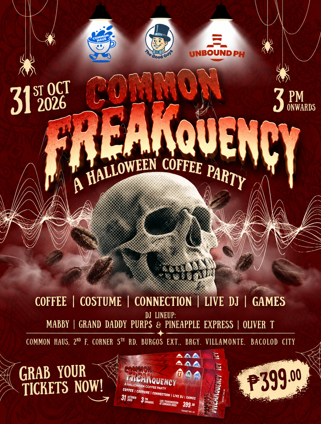 Common Freakquency Bacolod Halloween coffee party at Common Haus October 31 2026 with live DJs games and costumes