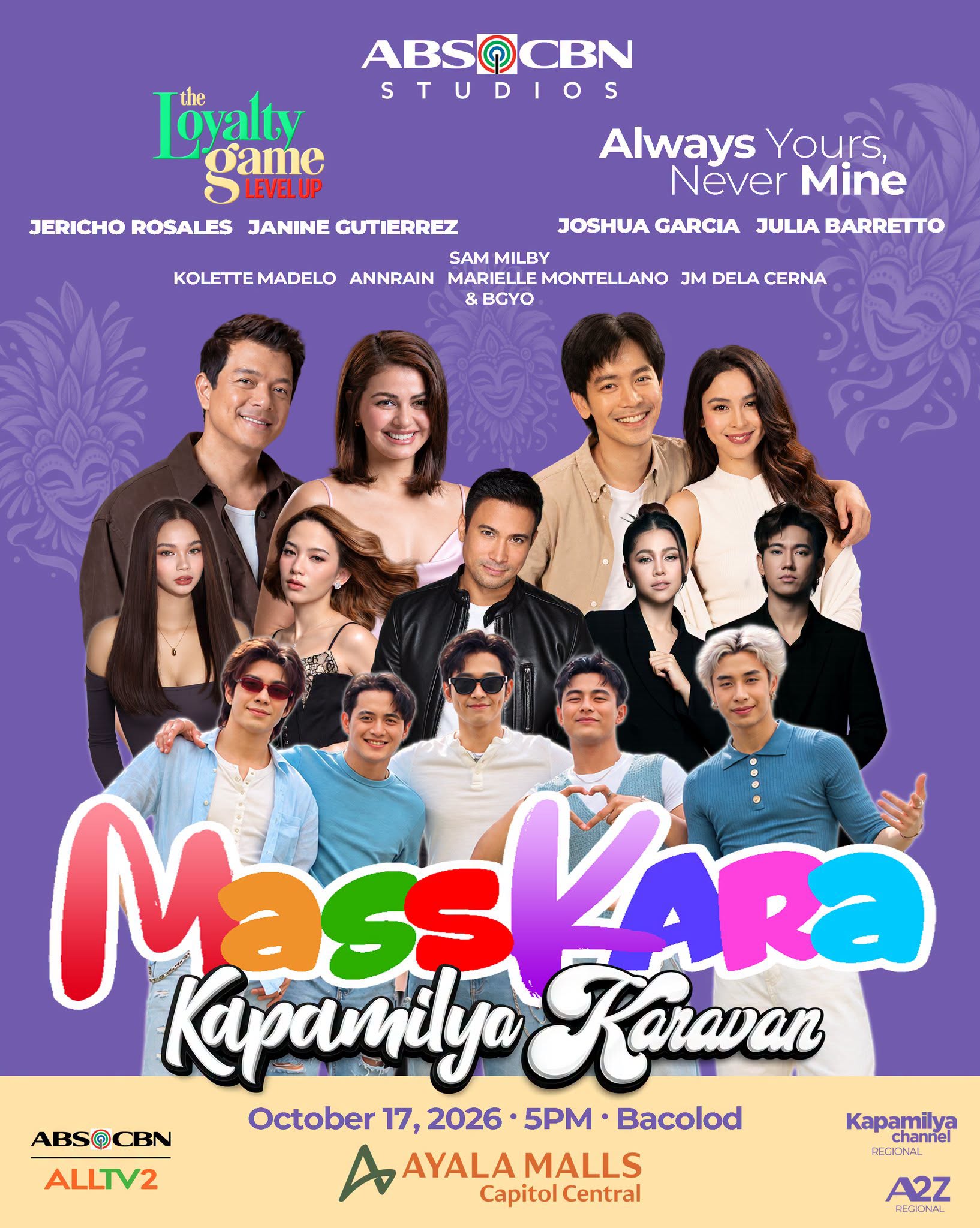 Kapamilya Karavan Bacolod 2026 at Ayala Malls Capitol Central October 17 with BGYO Joshua Garcia Julia Barretto Janine Gutierrez and Jericho Rosales