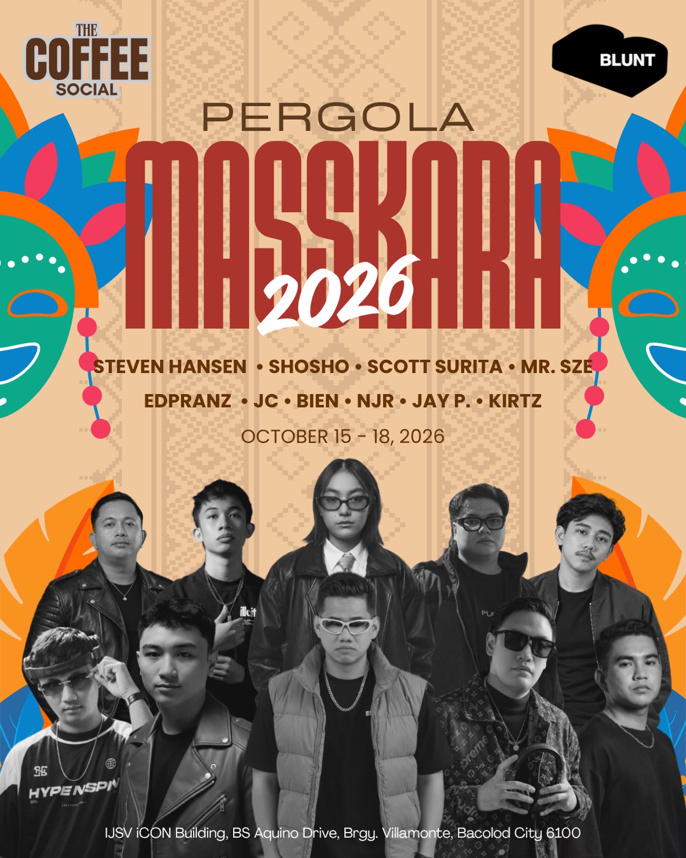Pergola MassKara 2026 Bacolod October 15 to 18 featuring Steven Hansen Shosho Scott Surita Mr Sze Edpranz and more DJs