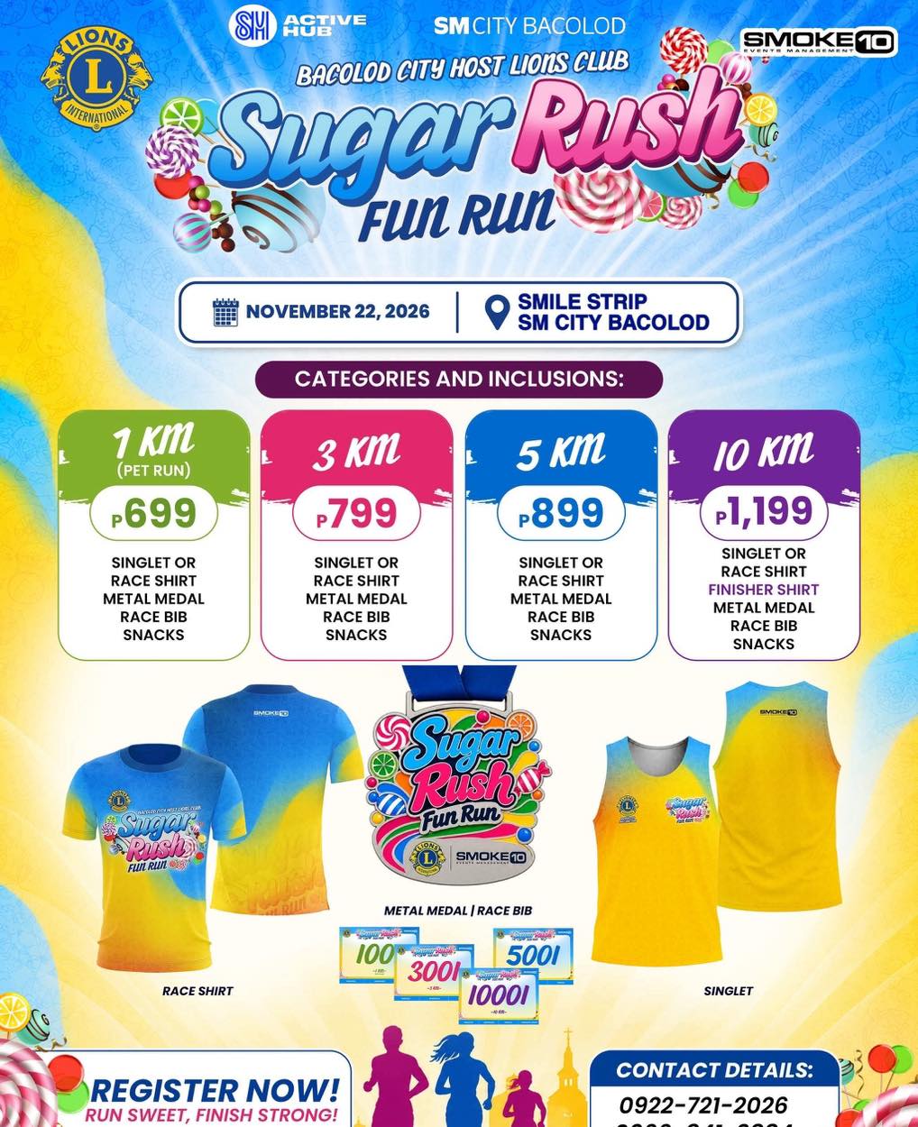 Sugar Rush Fun Run Bacolod 2026 on November 22 featuring 1K Pet Run 3K 5K and 10K categories